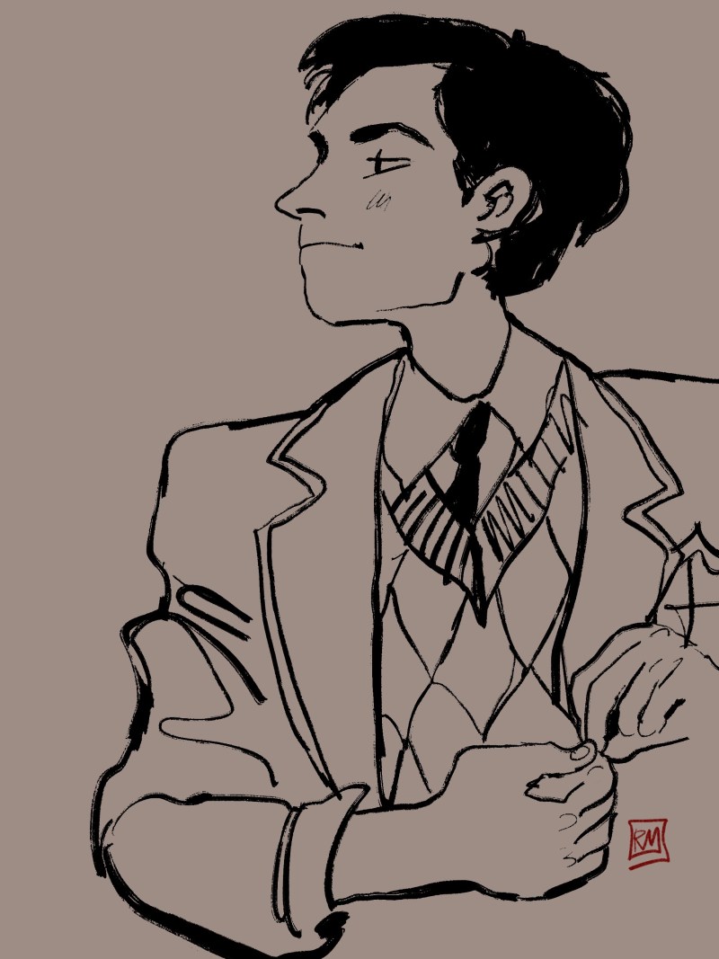 Digital sketch of Number 5 from an Umbrella Academy themed life drawing